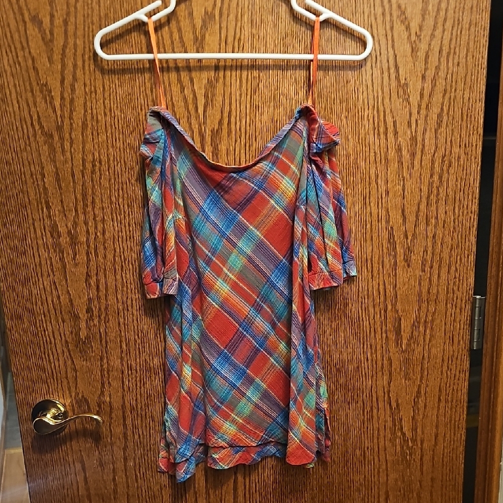 Colorful Plaid Off-Shoulder Womens Top